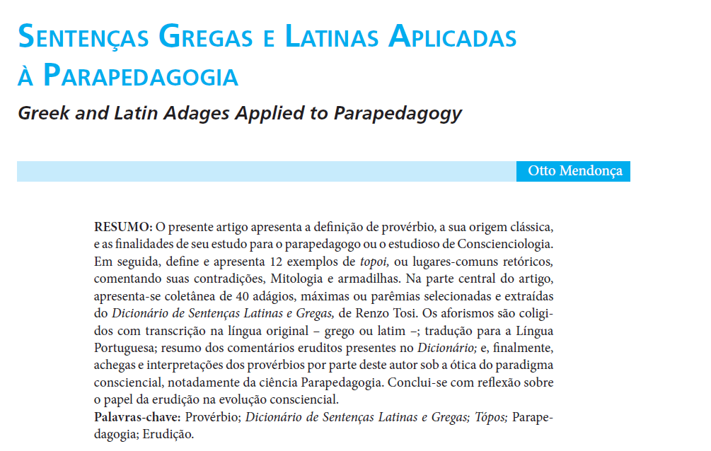 Sentenças Gregas e Latinas Aplicadas à Parapedagogia